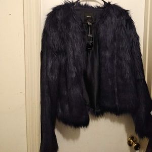 Navy blue faux fur jacket